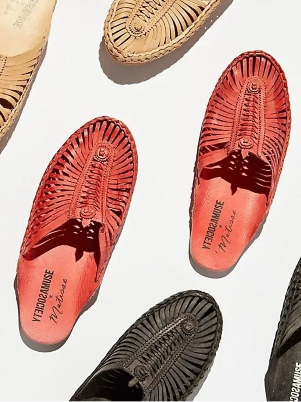Matisse x Amuse Society Morocco Leather Mule Huarache 9 Artisan Red Boho Mexican - Picture 2 of 10